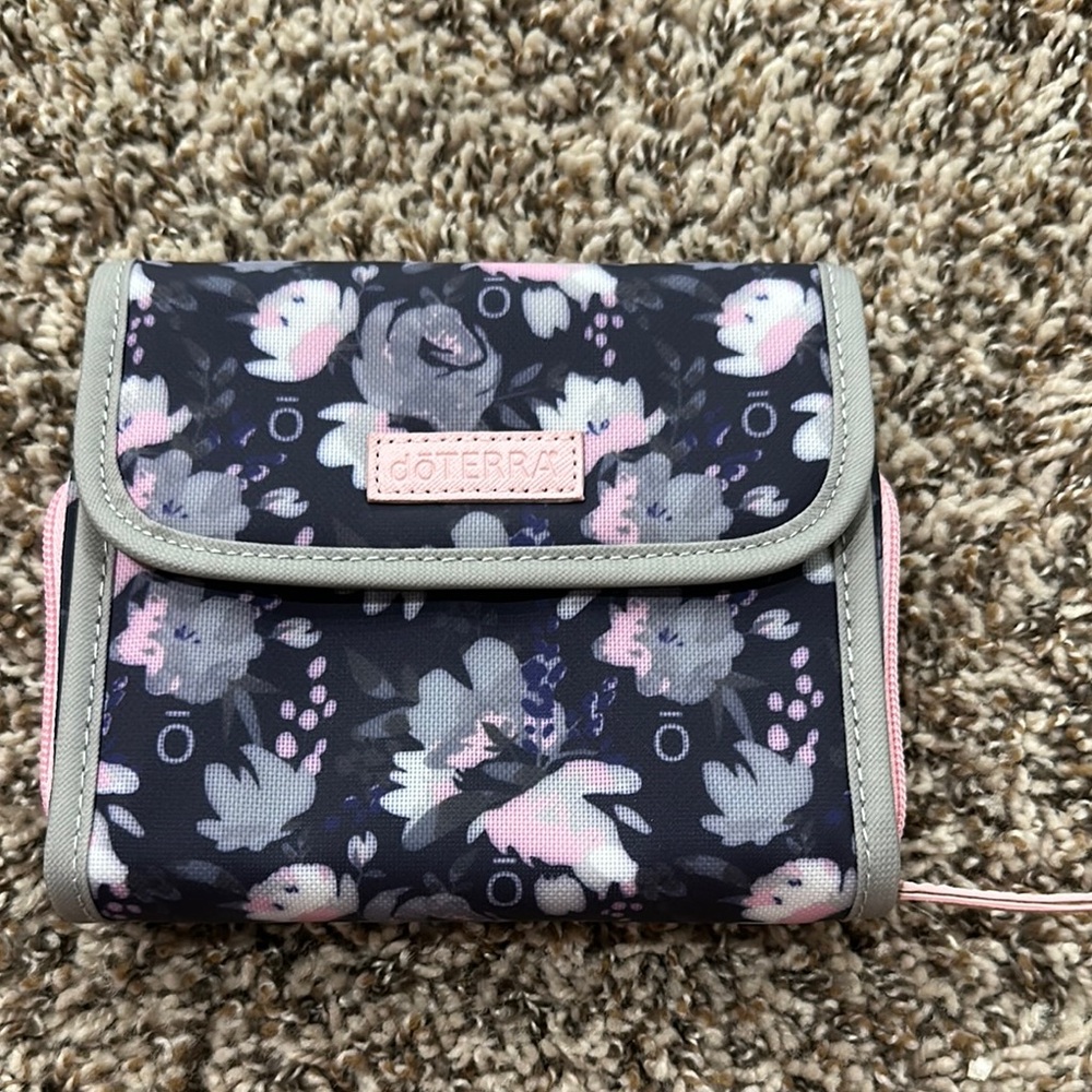 doTERRA Black and Pink Cosmetic Bag with Floral Design